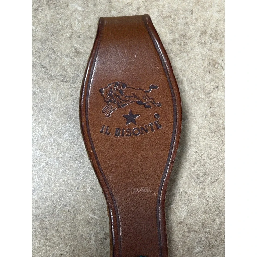 Il Bisonte Brown Leather Pull Fob 6 Inch Antique Brass Snap Loop Made Italy